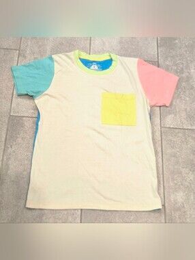 Mokuyobi Colorblock Pocket T Shirt Mens S Pastel Cream Pink Blue Yellow Made USA